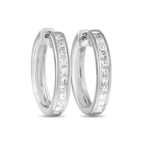 LB Exclusive // Ladies 14K White Gold Diamond Hoop Earrings // Estate