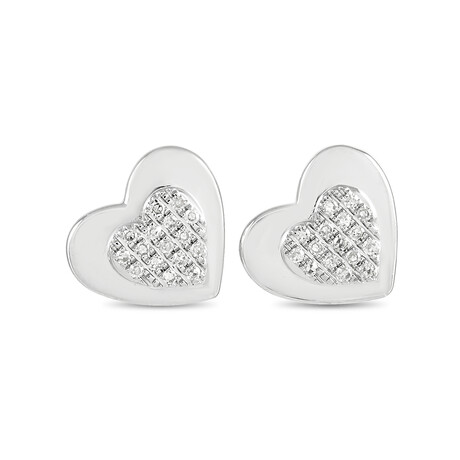 LB Exclusive // Ladies 14K White Gold Diamond Heart Stud Earrings // New