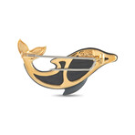 Dominique Arpels // Ladies 18K Yellow Gold Hematite + Diamond Dolphin Brooch // Estate