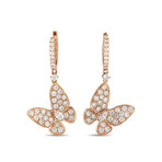 LB Exclusive // Ladies 18K Rose Gold Diamond Butterfly Dangle Earrings // New