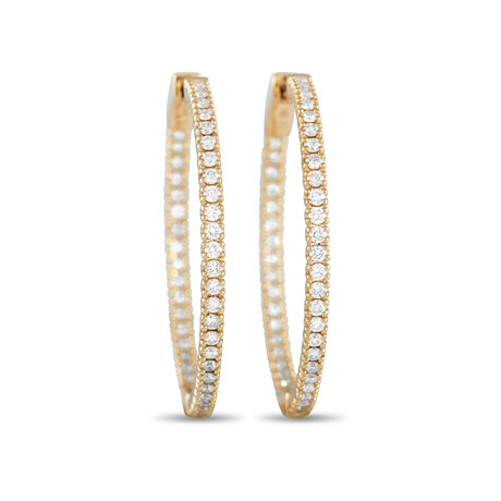 LB Exclusive // Ladies 14K Yellow Gold Diamond Inside-Out Hoop Earrings // New