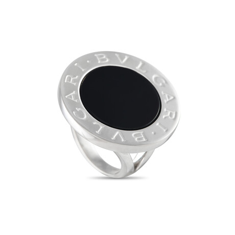 Bulgari // Ladies 18K White Gold Onyx Ring // Ring Size: 5.75 // Estate