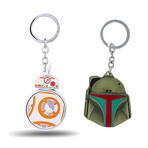 Star Wars Keychain Set // Boba Fett's Helmet + Rotating BB-8