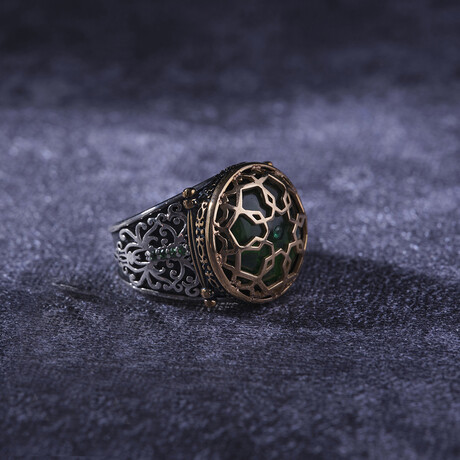 Green Cage Design Silver Ring (9)