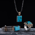 Turquoise Stone Silver Bracelet Necklace Ring Set (9)