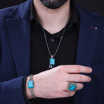 Turquoise Stone Silver Bracelet Necklace Ring Set (9)