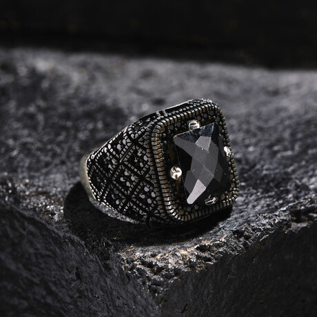 Onyx Stone Square Silver Ring (9)