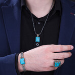 Turquoise Stone Silver Bracelet Necklace Ring Set (9)