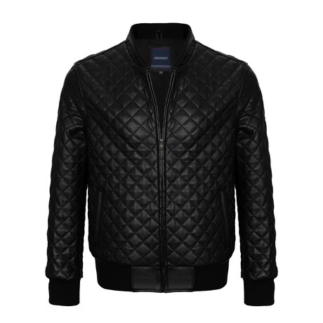 Bomber Mock Neck Quilted Leather Jacket // Black (S)