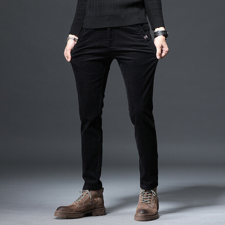 Cord Tie Pocket Corduroy Pants // Black (28WX30L)