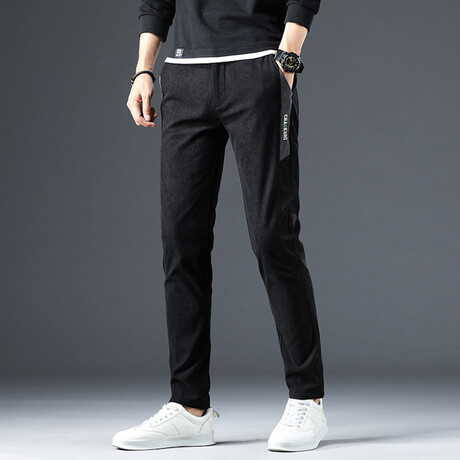 Contrast Stripe Corduroy Pants // Black (28WX30L)