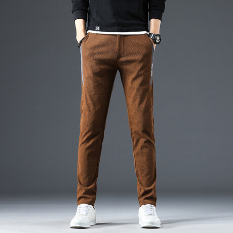 Contrast Stripe Corduroy Pants // Brown (28WX30L)