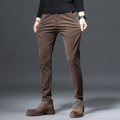 Cord Tie Pocket Corduroy Pants // Brown (28WX30L)