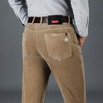 Contrast Label Corduroy Pants // Tan (28WX30L)