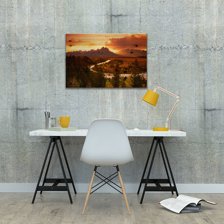 Sunset Over Teton Range With Snake River In The Foreground, Grand Teton National Park, Wyoming, USA // Adam Jones (18"H x 26"W x 1.5"D)