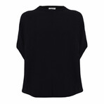 Linen Shirt // Bohemian Round Neck Bell Sleeve // Black (M)