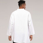 Linen Shirt // Mandarin Neck Button Down Asymmetric // White (S)