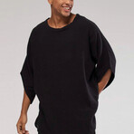 Linen Shirt // Bohemian Round Neck Bell Sleeve // Black (M)