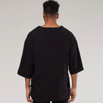 Linen Shirt // Bohemian V Neck // Black (S)