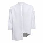 Linen Shirt // Mandarin Neck Button Down Asymmetric // White (S)