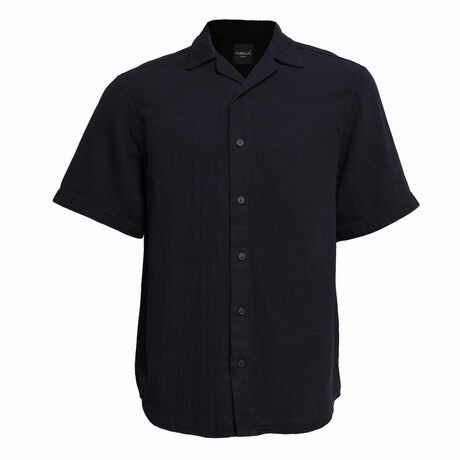 Linen Button Down Short Sleeve Shirt // Black (S)