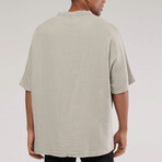 Linen Shirt // Mandarin Neck Two Chest Pockets // Light Gray (L)