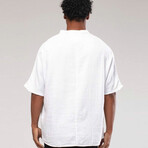 Linen Shirt // Mandarin Neck Two Chest Pockets // White (M)