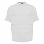 Linen Shirt // Mandarin Neck Two Chest Pockets // White (M)