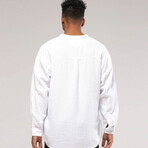 Linen Long Sleeve Shirt // Mandarin Neck Half Button // White (XL)