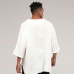 Linen Shirt // Bohemian V Neck // White (XL)