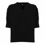 Linen Shirt // Bohemian V Neck // Black (S)