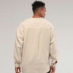 Linen Long Sleeve Shirt // Mandarin Neck Half Button // Beige (L)