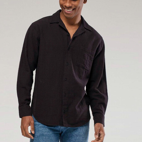 Linen Button Down Long Sleeve Shirt // Black (S)