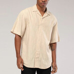 Linen Button Down Short Sleeve Shirt // Beige (S)