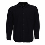 Linen Button Down Long Sleeve Shirt // Black (XL)