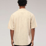 Linen Button Down Short Sleeve Shirt // Beige (S)