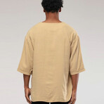 Linen Shirt // Bohemian V Neck // Camel (M)