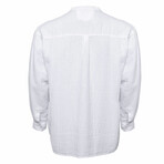 Linen Long Sleeve Shirt // Mandarin Neck Half Button // White (XL)