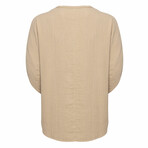 Linen Shirt // Bohemian Round Neck Bell Sleeve // Camel (XL)