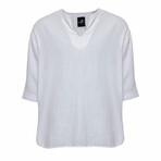 Linen Shirt // Bohemian V Neck // White (XL)