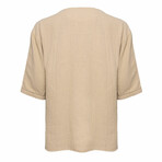 Linen Shirt // Bohemian V Neck // Camel (M)