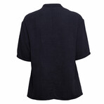 Linen Short Sleeve Shirt // Mandarin Neck Half Button // Black (M)