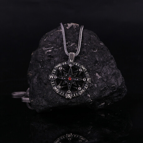 Compass Necklace with CZ Stones