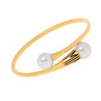 Mimi Milano Tam Tam 18K Yellow Gold White South Sea Pearl Cuff Bracelet // 6.5" // Store Display