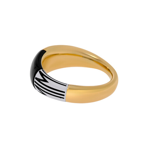 Mimi Milano Tam Tam 18K Yellow Gold + 18K White Gold Onyx Band Ring // Ring Size: 7 // Store Display