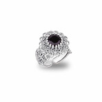 Cute Flower Ring with Onyx (7.5)