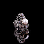 Unique Pearl Ring with Sapphires (7.5)