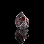 Large Garnet Ring with Butterflies (5.5)