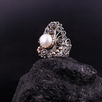 Unique Pearl Ring with Sapphires (7.5)