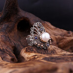 Unique Pearl Ring with Sapphires (7.5)